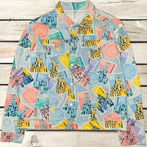 DISNEY Denim Jacket Womens Large Disneyland Disney World Castles D23 Collection